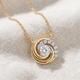 1/4Ct TW Round Diamond Circle Halo Pendant Yellow Gold Lab Grown Necklace