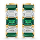 6Ct Emerald & Diamond Hoops 14k Yellow Gold Lab Grown 3/4" Tall