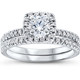 5/8 Ct Lab Grown Diamond Cushion Halo Engagement Wedding Ring Set White Gold EX3