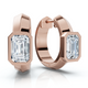 1 1/3Ct Emerald Cut Brava Bezel Diamond Hoops 5/8" Huggies 14k Gold Lab Grown