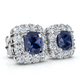 1 1/2Ct Blue Sapphire & Diamond Cushion Halo Studs 14k Gold Earrings Lab Grown
