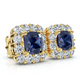 1 1/2Ct Blue Sapphire & Diamond Cushion Halo Studs 14k Gold Earrings Lab Grown