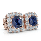 1 1/2Ct Blue Sapphire & Diamond Cushion Halo Studs 14k Gold Earrings Lab Grown