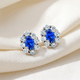 3.10 Ct Blue Sapphire & Diamond Halo Studs 14k White Gold Lab Grown