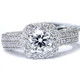 1 1/2ct Round Diamond Engagement Vintage Cushion Halo Ring 14K White Gold
