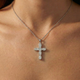3/4Ct Oval Diamond Cross 14k Gold 18" Necklace 3/4" Tall