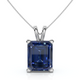 8Ct Emerald Cut Blue Sapphire Pendant 14k Gold 18" Necklace 1/2" Tall Lab Grown