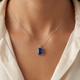 8Ct Emerald Cut Blue Sapphire Pendant 14k Gold 18" Necklace 1/2" Tall Lab Grown