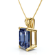 8Ct Emerald Cut Blue Sapphire Pendant 14k Gold 18" Necklace 1/2" Tall Lab Grown