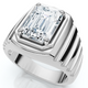 Men's Certified 4Ct Emerald Cut Diamond Ring Ridged Gold Band Lab Grown