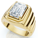 Men's Certified 4Ct Emerald Cut Diamond Ring Ridged Gold Band Lab Grown