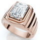 Men's Certified 4Ct Emerald Cut Diamond Ring Ridged Gold Band Lab Grown
