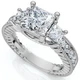 2 3/4CT Princess Cut Three Stone Vintage Diamond Engagement Ring Lab Grown 14k