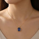 7 1/2Ct Blue Sapphire Diamond Solitaire Pendant 14k Gold Necklace Lab Grown