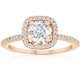 1 1/4 Ct Moissanite & Diamond Cushion Halo Ring 10k Rose Gold