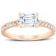 1 1/2Ct Sideways Emerald Cut Moissanite & Diamond Engagement Ring 14k Rose Gold