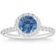 2Ct TW Blue & White Diamond Halo Engagement Ring in 14k White Gold