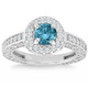 1Ct Blue & White Diamond Halo Vintage Engagement Ring Lab Grown 14k White Gold