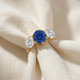 Certified 6 3/4Ct Blue Sapphire Diamond Ring Three Stone Gold Lab Grown