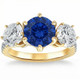 Certified 6 3/4Ct Blue Sapphire Diamond Ring Three Stone Gold Lab Grown