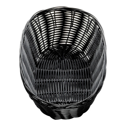 Tablecraft 2474 Black Oval Rattan Basket 9" x 6" x 2 1/4" - BREAD2474B