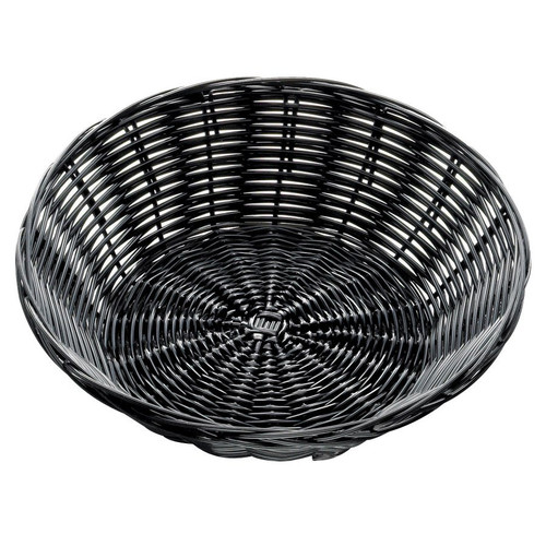 Tablecraft 2475 Black Round Rattan Basket 8 1/2" x 2 1/4" - BREAD2475B