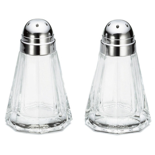 Tablecraft 80S&P 1.5 oz. Paneled Glass Salt and Pepper Shakers with Chrome Plated ABS Tops - SP15B