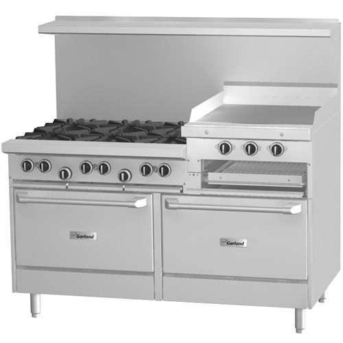 Garland G60-6R24RR 6 Burner 60" Gas Range with 24" Raised Griddle / Broiler and 2 Standard Ovens - 307,000 BTU