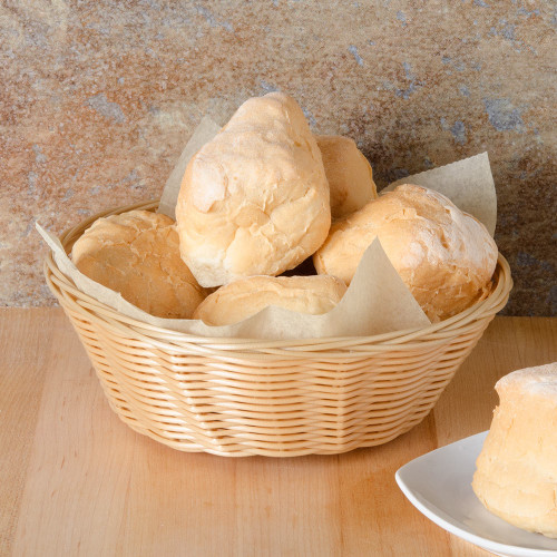 Winco PWBN-9R 9" Round Natural-Colored Rattan Basket - BREAD8859