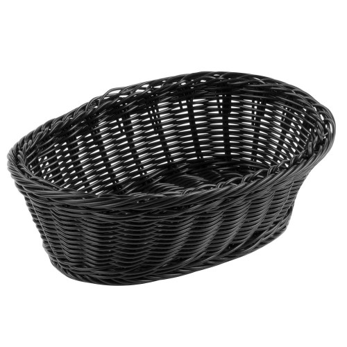 Winco PWBK-96V Black 9 1/4'' Oval Rattan Basket - PWBK96V