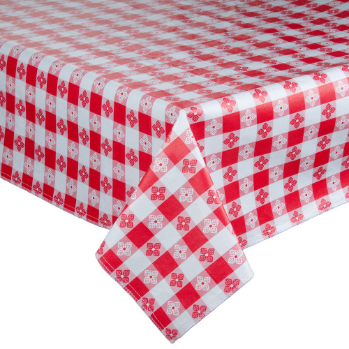 Winco TBCO-70R 52" x 70" Red Gingham Vinyl Table Cover with Flannel Back