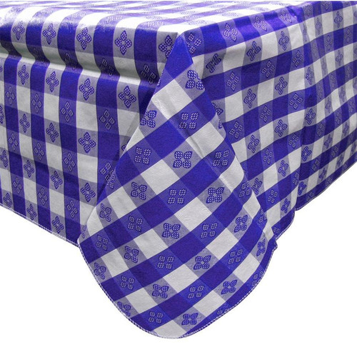 Winco TBCO-90B 52" x 90" Blue Gingham Vinyl Table Cover with Flannel Back