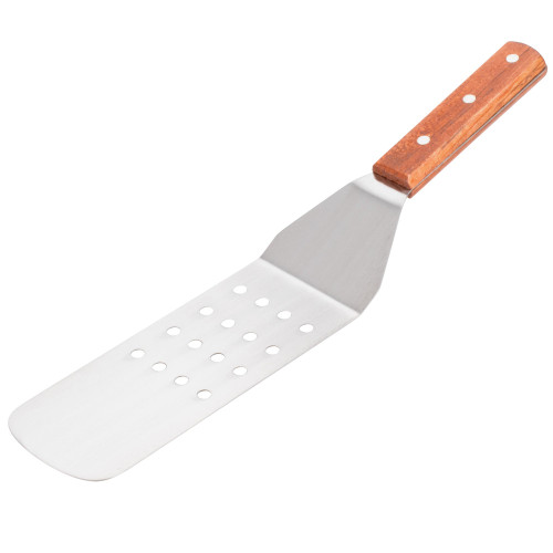 Winco TN409 8" x 3" Flexible Perforated Turner - Wood Handle