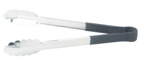 Winco UTPH-12K 12" Stainless Steel Black Scalloped Coated Handle Tong, Heat Resistant