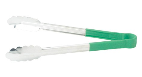 Winco UTPH-12G 12" Stainless Steel Green Scalloped Coated Handle Tong, Heat Resistant