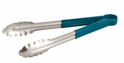 Winco UT-12HP-G 12" Stainless Steel Green Scalloped Coated Handle Tong, Cold Service