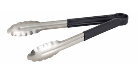 Winco UT-16HP-K 16" Stainless Steel Black Scalloped Coated Handle Tong, Cold Service