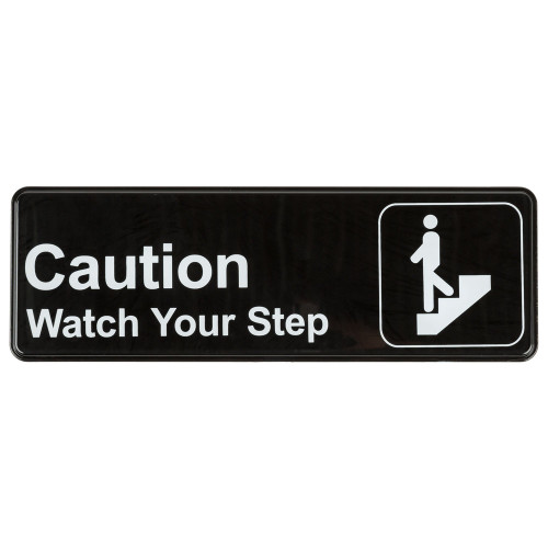 Winco SGN-326 9" x 3" Black and White Caution, Watch Your Step Sign