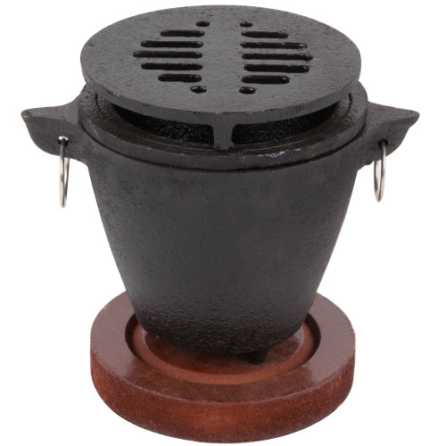 Update International HG-35/CI Hibachi Set with Cast Iron Grill, Wooden Base, and Fuel Holder