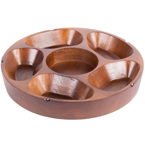 Update International PP-5125 Compartment Carved Wooden Pu Pu Platter 12" Diameter