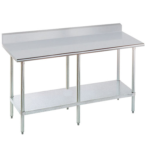 30" x 96" 18-Gauge Stainless Steel Commercial Work Table with Undershelf and 5" Back Splash