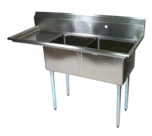 Two Compartment Stainless Steel Commercial Sink - 18" x 21" Bowls w/ Drainboard, Left - NSF