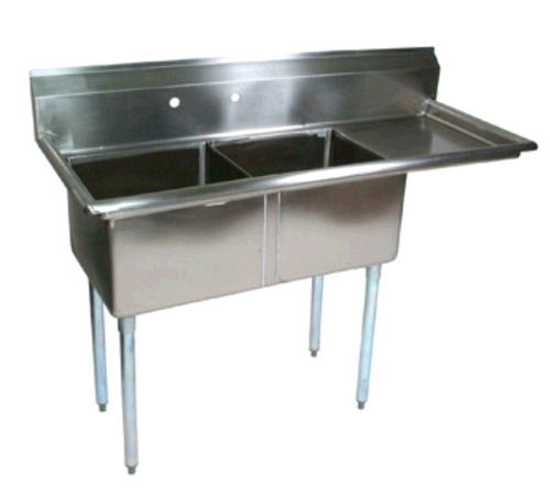 Two Compartment Stainless Steel Commercial Sink - 18" x 18" Bowls w/ Drainboard, Right - NSF