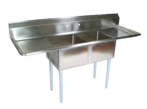 Two Compartment Stainless Steel Commercial Sink - 24" x 24" Bowls w/ Drainboards - NSF