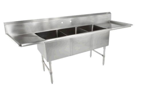 Three Compartment Stainless Steel Commercial Sink - 18" x 21" Bowls w/ Drainboards - NSF