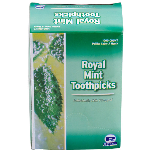 Royal Paper RM115 Mint Individually Wrapped Round Wooden Toothpicks