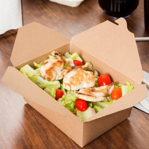 Bio-Plus-Earth 04BPEARTHM 8" x 6" x 3 1/2" Kraft Microwavable Paper #4 Take-Out Container