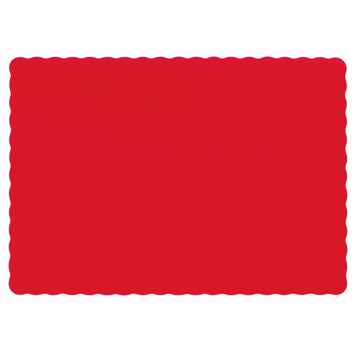 Hoffmaster 310521 10" x 14" Red Colored Paper Placemat with Scalloped Edge - 1000 / Case