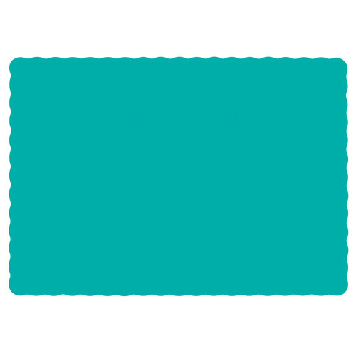 Hoffmaster 310527 10" x 14" Teal Colored Paper Placemat with Scalloped Edge - 1000 / Case