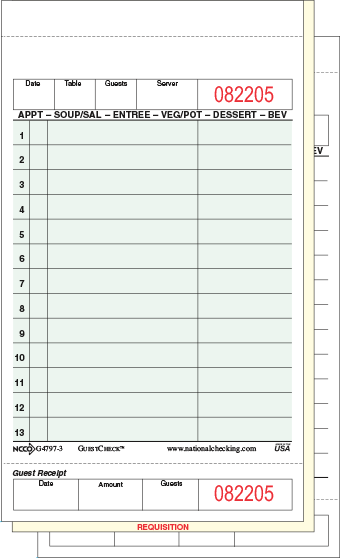 National Checking G4797-3SP Medium-Wide Three-Part Carbonless Guest Check - Loose Packed